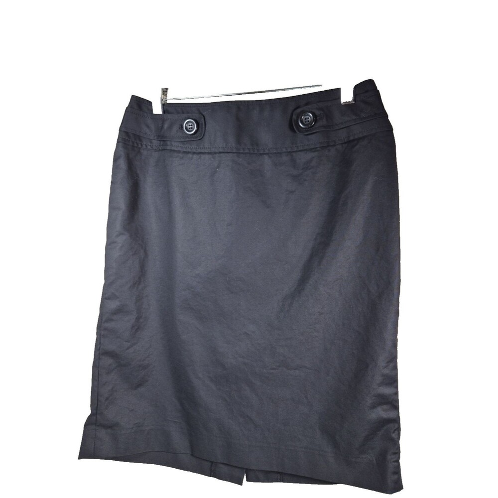 Ann Taylor LOFT Womens Black A Line Skirt Button Detail Cotton Blend Sz 4 Knee L
